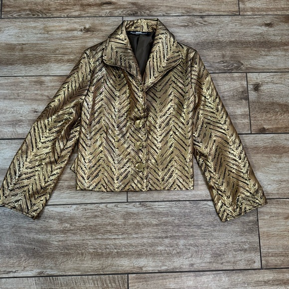 Vintage Painted Pony Wearable Art Geometric Gold Jacket Size Small Shimmer Coat - Picture 7 of 15